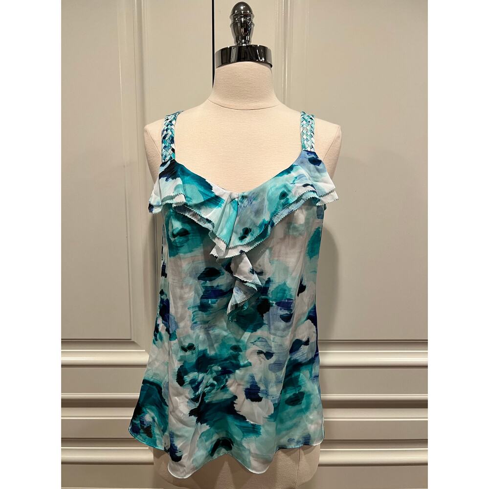 WHBM tank camisole blue watercolor print top sz S A579